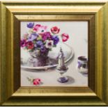 * ETHEL WALKER, SILVER PIECES WITH ANEMONES mixed media, signed lower right 36cm x 38cm Mounted,