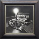 * NICHOLA MARTIN, STILL LIFE WITH A CANDLE II charcoal on paper,