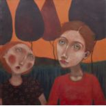 * HANNAH GREEN, DAYDREAMING oil on canvas, signed and dated 2002 61cm x 61cm Unframed as intended.