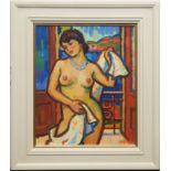 * JOAN GILLESPIE, NUDE AT THE WINDOW oil on board,