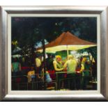 * JOE MCINTYRE, FIGURES IN THE EVENING, THE ROCKS CAFE BAR, SYDNEY oil on canvas panel,