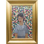 * ANGELA FRANCIS, YOUNG GIRL WITH A PATCHWORK oil on board,