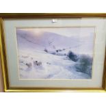 PRINT AFTER JOSEPH FARQUHARSON, SHEEP IN A SNOWY LANDSCAPE Mounted,