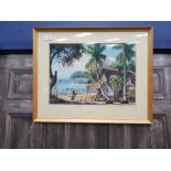 A B IBRAHIM, BEACH SCENE watercolour on paper, signed Mounted,