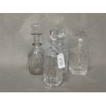 GROUP OF FOUR VARIOUS CRYSTAL DECANTERS WITH STOPPERS including an Orrefors decanter,