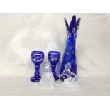 COLLECTION OF COLOURED AND OTHER GLASSWARE including pair of Venetian style goblet vases,