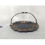 VICTORIAN JAPANNED METAL CIRCULAR COMPORT with cast metal swing handle