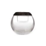 LARGE SIZE RIBBED GLASS GLOBULAR VESTA HOLDER the neck with silver band,