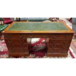 REPRODUCTION YEW-WOOD PEDESTAL WRITING DESK OF GEORGE III DESIGN the top inset tooled leather