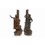 PAIR OF CONTINENTAL STONEWARE FIGURES both in Moorish dress,