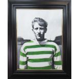 * GERARD BURNS JIMMY JOHNSTONE oil on canvas 90cm x 67cm Signed,