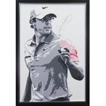 * GEORGE 'GEO' THOMSON 'THE WORLD'S FINEST' acrylic on canvas of Rory McIlroy 90cm x 60cm Signed by