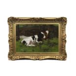 DAVID GAULD RSA (SCOTTISH 1865 - 1936), AYRSHIRE CALVES IN THE BYRE oil on canvas,