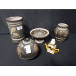 FOUR PIECES OF DENBY STONEWARE and a miniature novelty teapot (5)