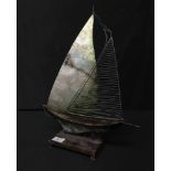 COPPER AND MOTHER OF PEARL SCULPTURE OF A SAILING BOAT