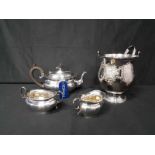 LOT OF SILVER PLATED ITEMS including tea service, ice bucket, cased cutlery, knife rests etc.