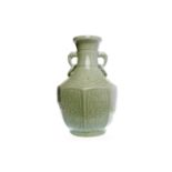 LARGE 20TH CENTURY CHINESE OCTAGONAL LONGQUAN STYLE CELADON VASE with underglaze stylised