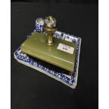 ONYX AND ENAMEL BLOTTER and a Chinese blue and white writing stand (2)