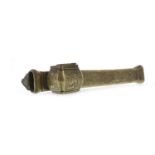 20TH CENTURY EGYPTIAN BRASS PEN AND INK HOLDER decorated with figures and stylised motifs,