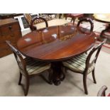 VICTORIAN MAHOGANY OVAL TIP UP BREAKFAST TABLE on a heavy octagonal tapering pillar,