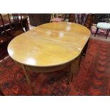 MAHOGANY D-END EXTENDING DINING TABLE with Pembroke centre, on square tapered legs,
