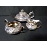 VICTORIAN SILVER PLATED THREE PIECE AFTERNOON TEA SERVICE