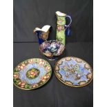 TWO NEWHALL LUSTRE PLAQUES along with a similar bowl,