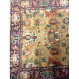 TURKISH BORDERED RUNNER decorated with ten central floral medallions, on a mustard ground,