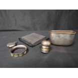 SMALL LOT OF SILVER OBJECTS including a compact, napkin ring,