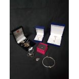 LOT OF VARIOUS JEWELLERY including a gold wedding ring, pendants on chains,
