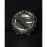 PEWTER FRAMED DESK MIRROR cast with roses in relief