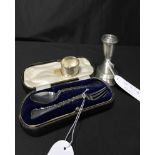 SILVER CHRISTENING FORK AND SPOON also a silver napkin ring,