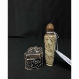 CHINESE HORN SNUFF BOTTLE and a resin trinket box (2)