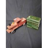 VINTAGE CHILDRENS WOODEN TRAIN TOY along with six editions of Charles Dickens' Complete Works