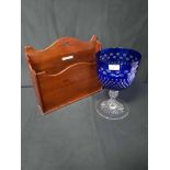 BOHEMIAN CUT GLASS CHALICE along with a mahogany newspaper rack