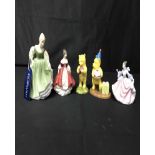 THREE ROYAL DOULTON LADY FIGURES along with two Royal Doulton 'Winnie The Pooh' figures (5)