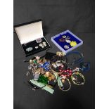 LOT OF COSTUME JEWELLERY including brooches, earrings, lady's watches,