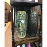 TWO CERAMIC BARRELS together with a large vase and a plaster face bust