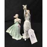 THREE COALPORT FIGURES along with a Royal Doulton figure and one other