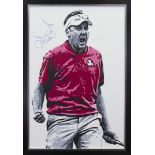 * GEORGE 'GEO' THOMSON 'MIRACLE MAN' acrylic on canvas of Ian Poulter 90cm x 60cm Signed by both