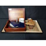 GROUP OF COLLECTABLES including a silver picture frame, sampler, reproduction medal,
