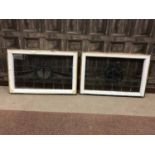 TWO LEADED GLASS WINDOWS each with central ribboned garland,