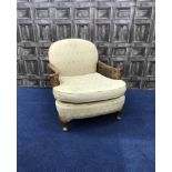 MAHOGANY BERGERE THREE SEATER SETTEE AND TWO SINGLE SEATERS