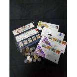LOT OF VARIOUS STAMPS AND COINS