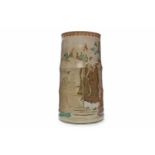 JAPANESE CYLINDRICAL STONEWARE VASE of bamboo stalk form,