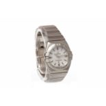 LADY'S OMEGA CONSTELLATION STAINLESS STEEL QUARTZ WRIST WATCH the round mother of pearl dial with