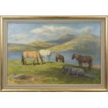 * JOHN MURRAY THOMPSON RSA RSW (SCOTTISH 1885 - 1974), HORSES ON A HILLSIDE oil on canvas,