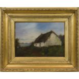 SCOTTISH SCHOOL (LATE 19TH CENTURY), THATCHED COTTAGE ON THE LOCH oil on canvas,