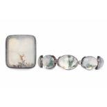 SCOTTISH MOSS AGATE BRACELET formed by graduated oval sections of moss agate,