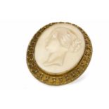 VICTORIAN CERAMIC CAMEO BROOCH the large oval cameo 46mm high and depicting a female in profile